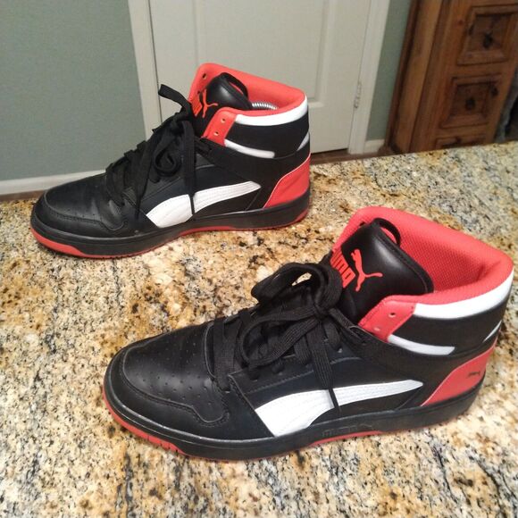 Puma Men\'s Rebound Layup 369573-15 Black Red Basketball Shoes Sneakers Size 10
